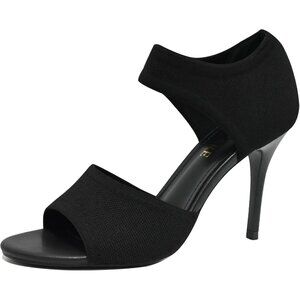 Short-cuf 3 Inches Peep Toe Synthetic Stiletto Stretchy Heeled Sandals for Women